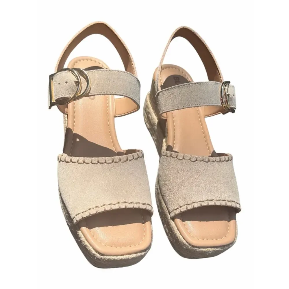 Blondo Leather Espadrille Wedge Sandals Nude Beige Size 10 NEW In Box